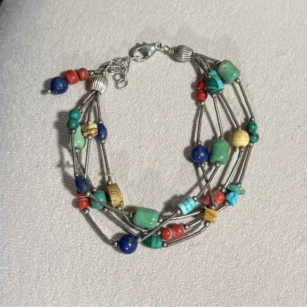 Silpada Vintage Beaded Multi Strand Gemstone Turquoise Coral Lapis Bracelet